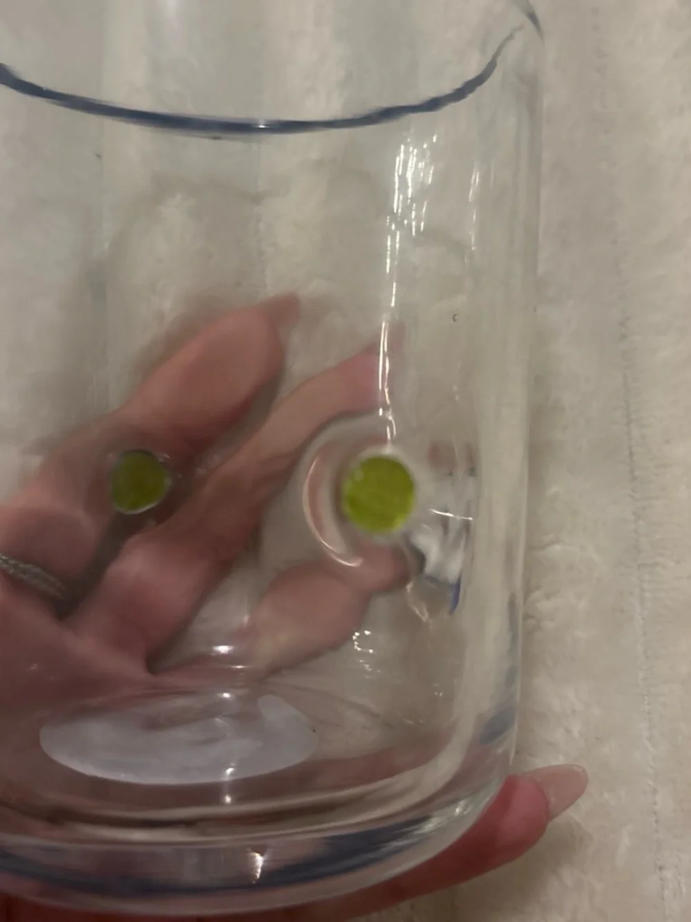 pickleball Clear Glass Accent Vase with Blue Rim and Green Dot Accents